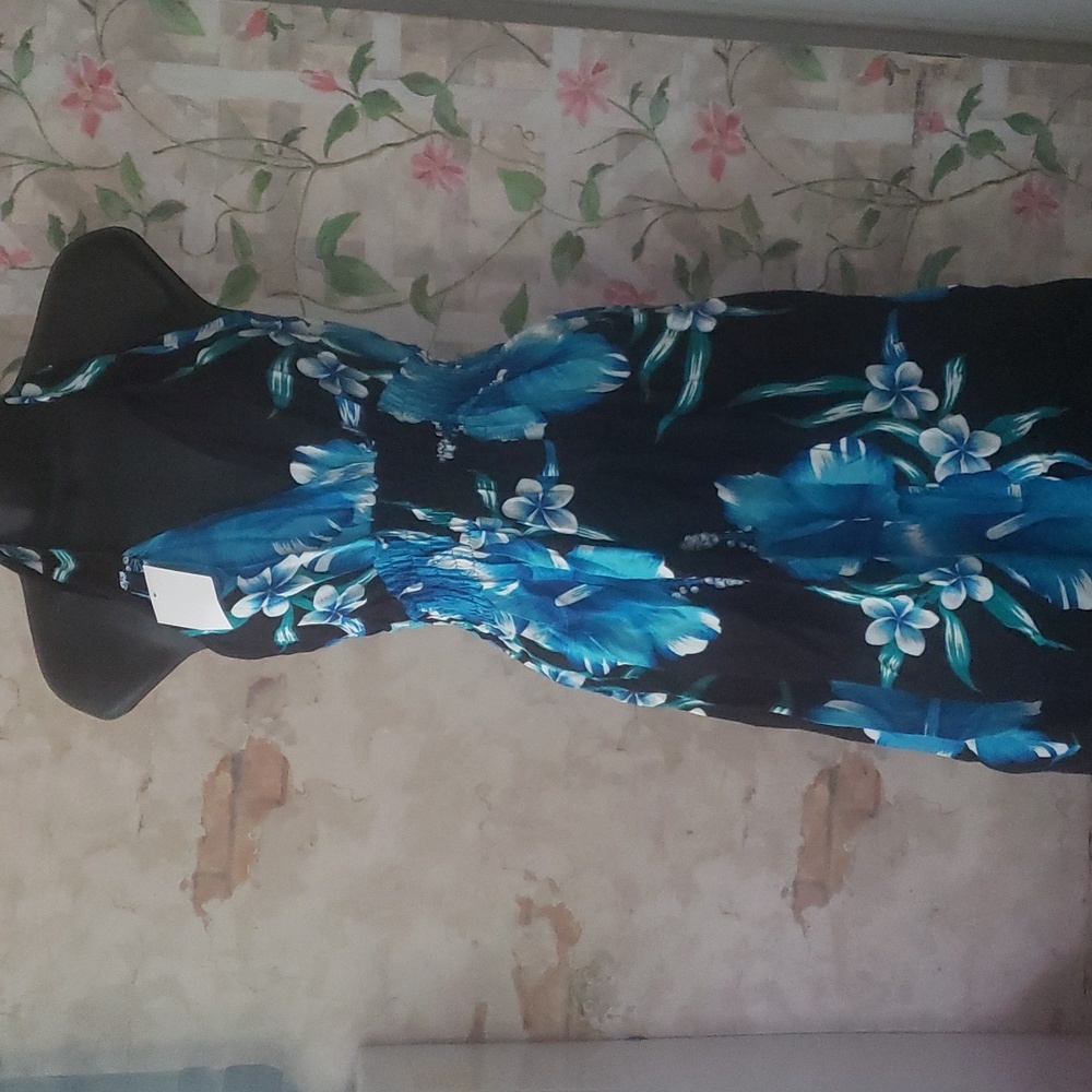 Womans Summer Blue Black Tropical dress NWT - Picture 1 of 3